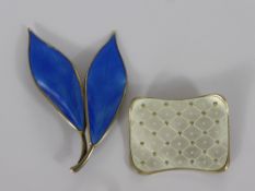 A Silver  and Blue Enamel Leaf Brooch, stamped D-A Norway, together with another silver ad white