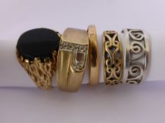 A Miscellaneous Collection of 9 ct Gold Gentleman's Rings, including black onyx signet ring size