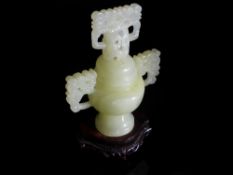 Chinese 20th Century White Jade Vase and Cover, the censer shaped vase featuring a plain body and