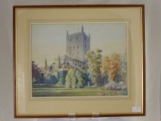 Ernest H. Hewett Original Water Colour of Tewkesbury Abbey, approx 39 x 29 cms, framed and glazed.