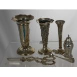 A Quantity of Miscellaneous Silver, including a posy vase bearing a hallmark dd 1910, a stem vase