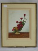 Victor H.S. Burroughs Original Water Colour entitled "Red Roses" approx 31 x 23 cms, framed and