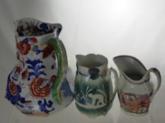A Collection of Miscellaneous Antique Jugs, including Masons ironstone, famille rose and lustre