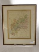 Two Vintage Coloured Maps, depicting Gloucestershire and Warwickshire, frame and glazed, approx 23 x