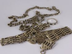A Quantity of Silver Jewellery, including two gate link bracelets, heart pendant, a marine link