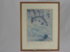 Robin Armstrong Limited Edition Print, entitled "Hooked Rainbow" and "Sea Trout Leaping at Night"