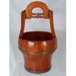 A Vintage Cherry Wood Chinese Rice Pail, with brass banding.