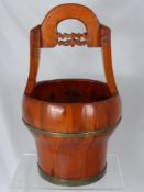 A Vintage Cherry Wood Chinese Rice Pail, with brass banding.