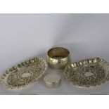 Collection of Miscellaneous Silver, including two pin dishes, pill box and napkin ring approx 65