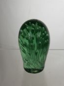 A Green Victorian Dumper Paper Weight, with bubble inclusions, approx 15 cms high.