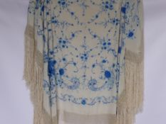 A Lady's Victorian Silk Embroidered Shawl, together with a vintage fan.