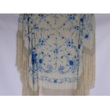 A Lady's Victorian Silk Embroidered Shawl, together with a vintage fan.