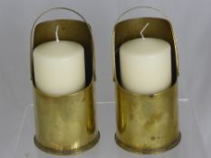 A Pair of WWII Brass Trench Art Candle Holders, made of 25 PR Mortar Shells.