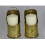 A Pair of WWII Brass Trench Art Candle Holders, made of 25 PR Mortar Shells.