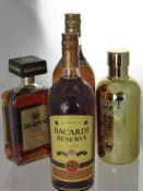 A Collection of Miscellanous Bottles labelled Bacardi 100 cl, Disaronno 700 ml, Havana Club 100 cl