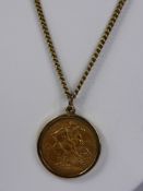 A Lady's 9ct Gold Necklace, with a Crown Victoria Sovereign dated 1889, necklace approx wt 10 gms,