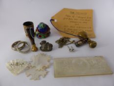 A Jewellery Case Containing Miscellaneous Items, including a Chinese Mother of Pearl oblong