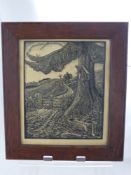 A German Wood Block Print, signed in pencil lower right Ernst Schwarz (?), approx 24 x 28.5 cms