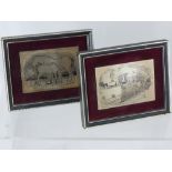 A Pair of Etchings on Silver, entitled "Shire Mare and Foal" and "Shire Pair Ploughing",
