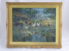 John Falconer Slater R.A., 1857-1937, an impressionist oil on board depicting a farmyard scene,