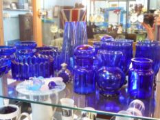 A Collection of Miscellaneous Blue Glass, including bowls, glasses, dishes together with glass