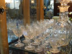 A Collection of Miscellaneous Cut Glass, including four liqueur, six 'knop' stem port, decanter