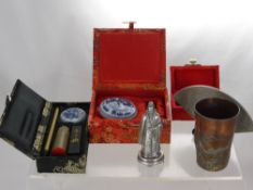 Quantity of Chinese Items, including calligraphy sets, flower art etc, and a seal.