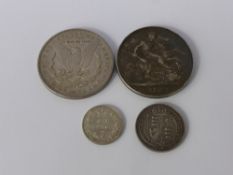 A Collection of Miscellaneous Silver Coins, including 1894 Crown, 1887 Shilling and Sixpence, 1898