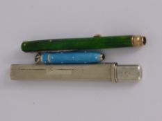 Miscellaneous Items, including a silver pencil having an engine turned case, silver and blue