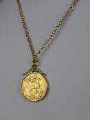 A Queen Victoria 'Jubilee Head' Sovereign, on a 9ct gold hallmark necklace, approx 56 cms.