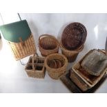 A Collection of Miscellaneous Wicker Work Items, including canvas lidded trolley, wine carrier,