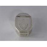 Samuel Pemberton Small Silver Oblong Octagonal Snuff Box, Birmingham 1790, the cover engraved with