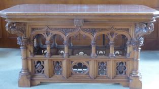 A Gothic Circa 1900 Oak Sepulchre Altar Table, the front and back having carved open arch design