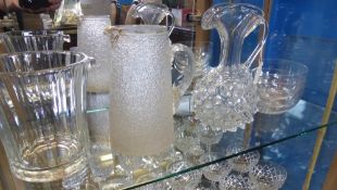 A Collection of Miscellaneous Cut Glass, including ice bucket, crackle glaze water jug, "bobble"