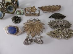 A Collection of Miscellaneous Brooches, including silver filigree, lapis, mother of pearl and