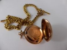 A 9ct Yellow Gold Full Sovereign Case together with a 9ct Rose Gold Albert Fob Chain, Birmingham