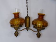 A Miscellaneous Collection of Lamp Fittings, including one ceiling light with two amber shades,