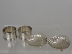 A Pair of Silver Salts, takes the form of scallops, London hallmark, mm HW& Co together with two