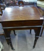 A Victorian Square Fronted Writing Desk, the desk having a wooden gallery to top, inlaid 1897 in