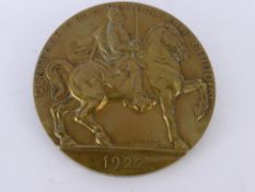 A Brass Centenary Medallion depicting Centenario De La Ratalla de Pichincha dd 24th May, 1822/1922