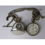 Two Continental Silver Gent's Pocket Watches, one having enamel face, Hebdomas patent with spiral