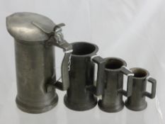 A Quantity of Antique Pewter demi-litre lidded ale jugs, double desi-litre measures, demi-desi litre