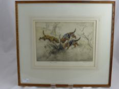 Henry Wilkinson, A Limited Edition Hand Coloured Etching depicting terriers on the hunt., signed