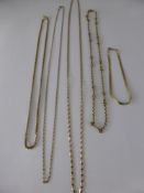 Four Miscellaneous 9 ct Gold Neck Chains, together with bracelet, approx wt 17.5 gms.