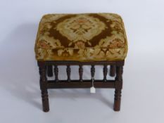 An Edwardian Galleried Foot Stool, with colourful cushion, approx 42 x 36 x 39 cms.