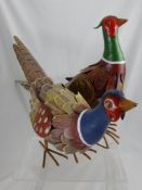 A Pair of Contemporary Hand Painted Metal Pheasants.