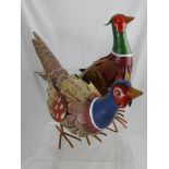 A Pair of Contemporary Hand Painted Metal Pheasants.