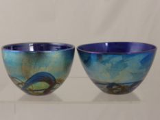 Two Studio Glass Bowls, with intricate lustre design to the exterior, possibly Irish together with a