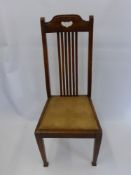 Six Oak Arts & Crafts Straight Back Chairs, with leather seating. (6)