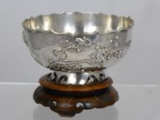 A Late 19th Century Rose Bowl, stamped Wahshing-Canton to base, the bowl embossed with Prunus